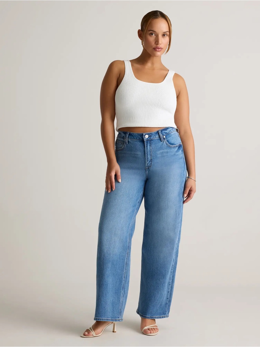 Quince Bella Stretch Relaxed Straight Jeans 31 Organic Cotton Atlantic Blue